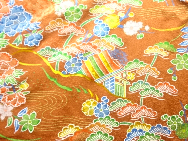 流水に花模様小紋着物